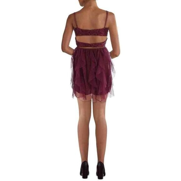 NWT Speechless Womens Wine Sleeveless Lace Bodice Cocktail Dress Size Juniors 9 - Picture 4 of 4